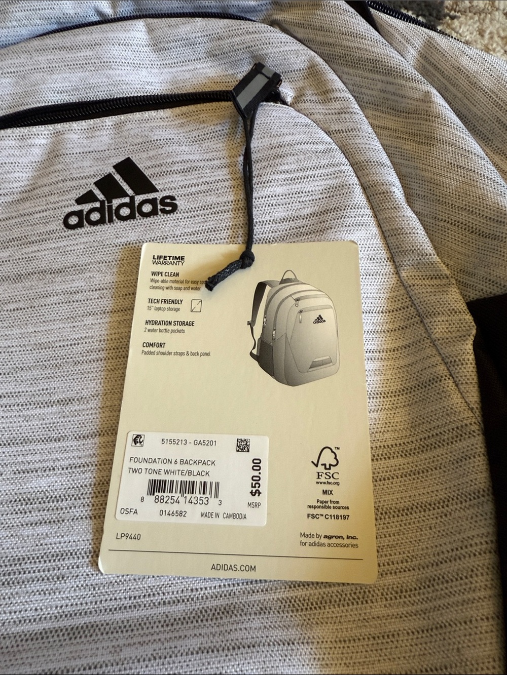 adidas Black and Light Gray Backpack - Picture 4 of 4